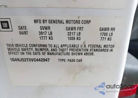 1997 Buick Skylark Custom/Limited from USA, damaged, VIN 1G4NJ52T0VC442947